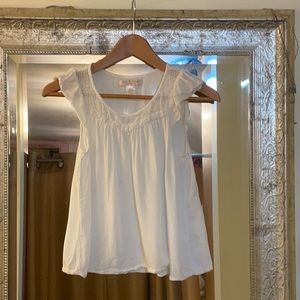 Zoe & Rose white flutter sleeve crochet accent top